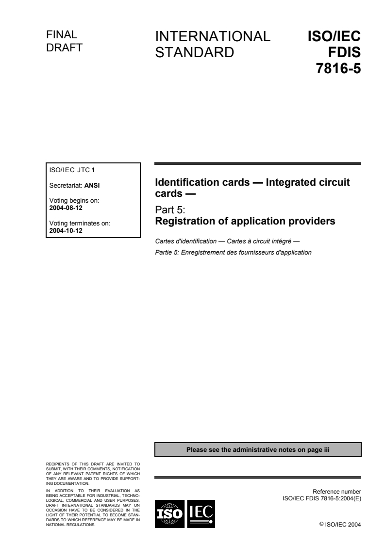 ISO/IEC FDIS 7816-5:2004