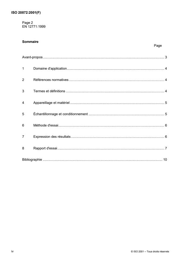 ISO 20872:2001 ISO 20872:2001 - Chaussures -- Méthodes d'essai applicables aux semelles d'usure - Résistance au déchirement - Page 4 preview