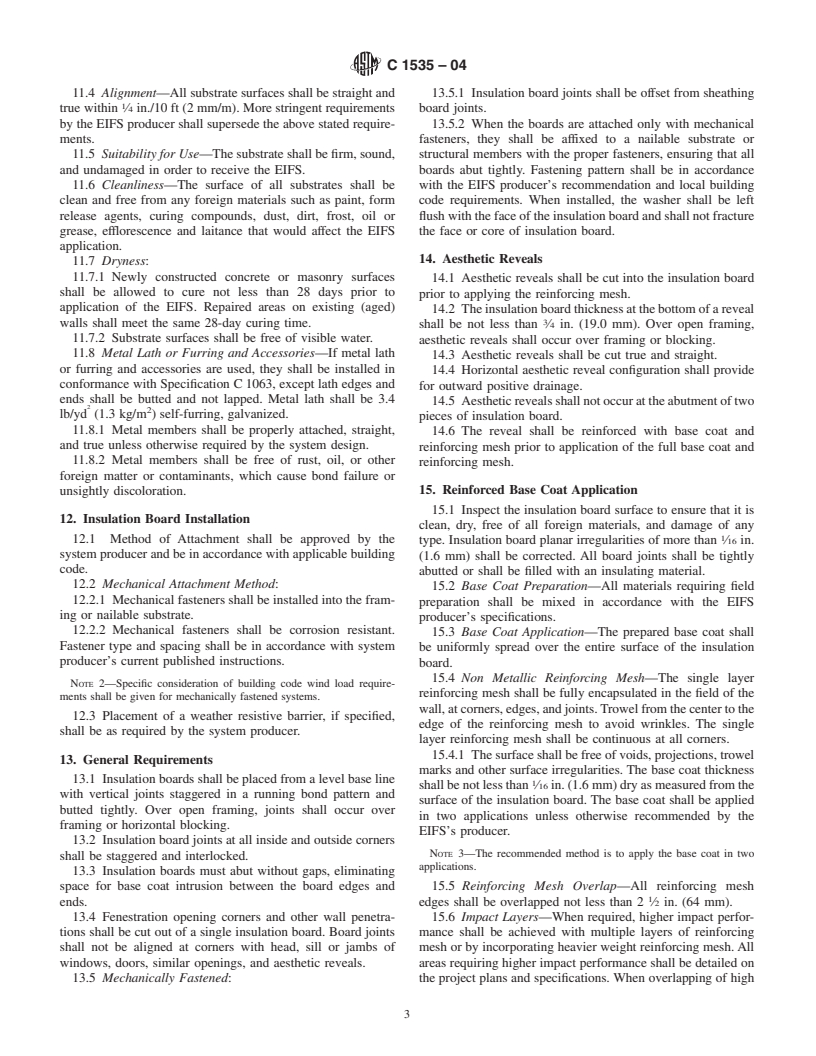 ASTM C1535-04 - Standard Practice for Application of Exterior Insulation and Finish Systems Class PI