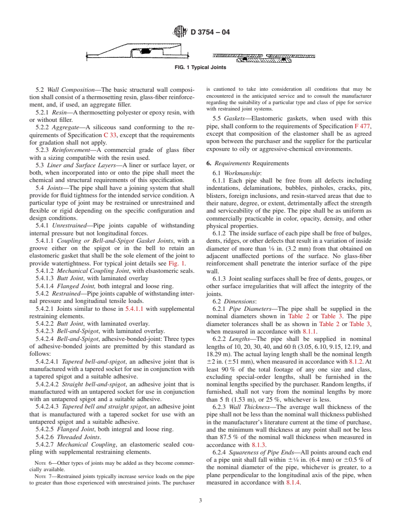 ASTM D3754-04 - Standard Specification for "Fiberglass" (Glass-Fiber-Reinforced Thermosetting-Resin) Sewer and Industrial Pressure Pipe