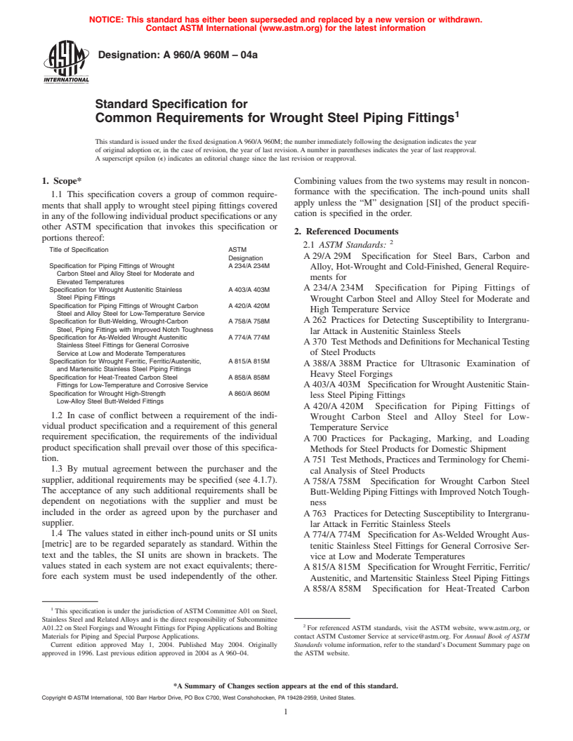 ASTM A960/A960M04a Standard Specification for Common Requirements