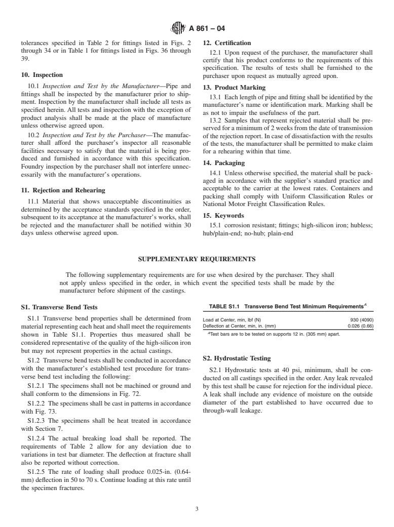 ASTM A861-04 - Standard Specification for High-Silicon Iron Pipe and Fittings