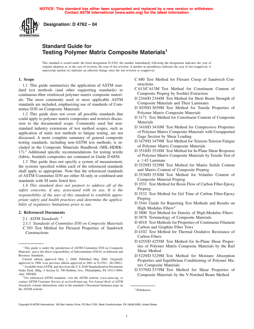 ASTM D4762-04 - Standard Guide for Testing Polymer Matrix Composite Materials