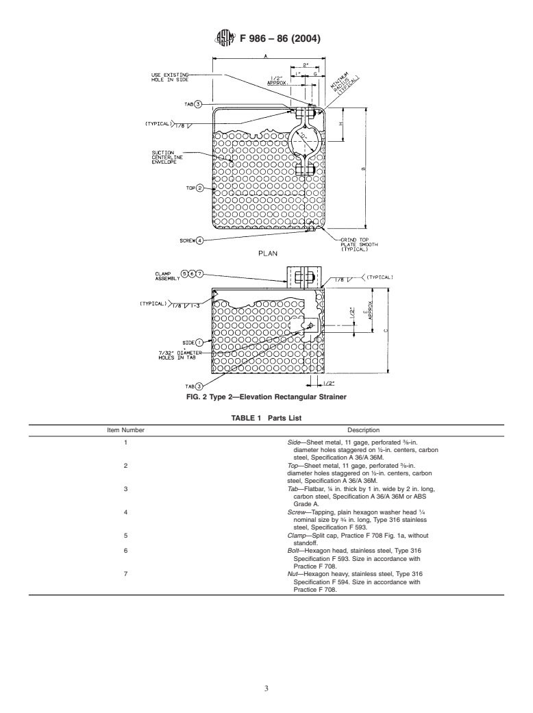 ASTM F986-86(2004) - Standard Specification for Suction Strainer Boxes