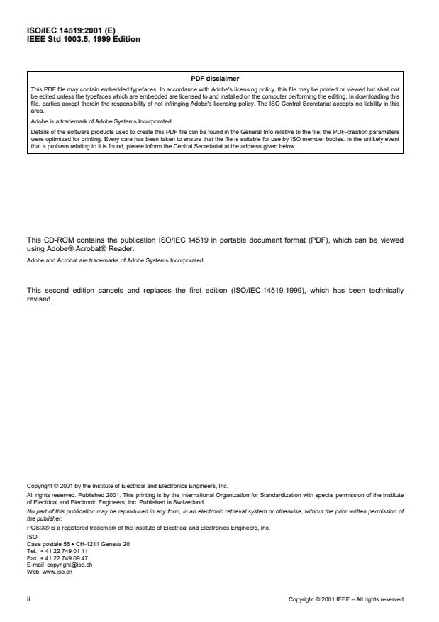 ISO/IEC 14519:2001 ISO/IEC 14519:2001 - Information technology -- POSIX Ada Language Interfaces -- Binding for System Application Program Interface (API) - Page 2 preview