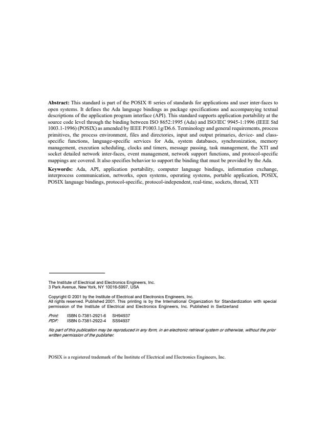 ISO/IEC 14519:2001 ISO/IEC 14519:2001 - Information technology -- POSIX Ada Language Interfaces -- Binding for System Application Program Interface (API) - Page 4 preview