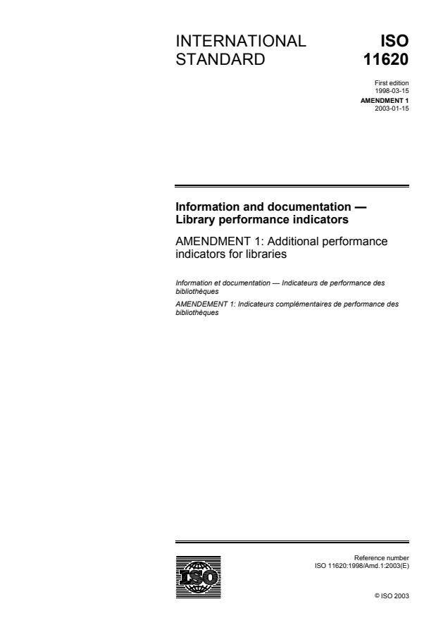 ISO 11620:1998/Amd 1:2003 - Additional performance indicators for libraries