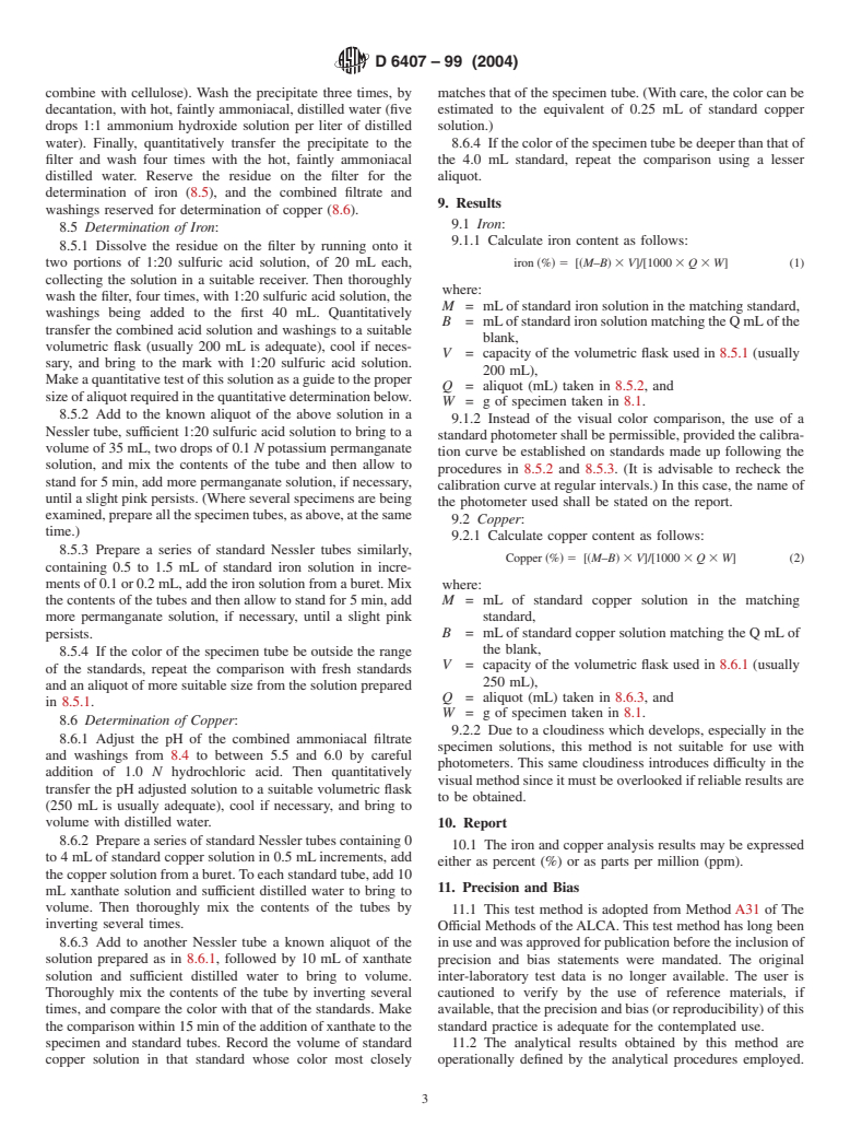 ASTM D6407-99(2004) - Standard Test Method for Analysis of Iron and Copper in Vegetable Tanning Materials