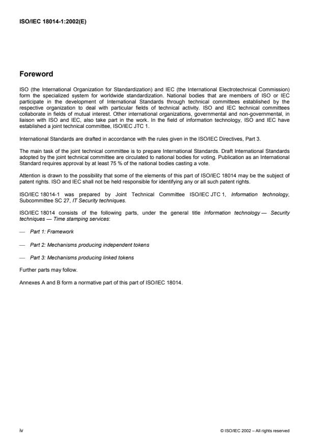 ISO/IEC 18014-1:2002 ISO/IEC 18014-1:2002 - Information technology -- Security techniques -- Time-stamping services - Page 4 preview