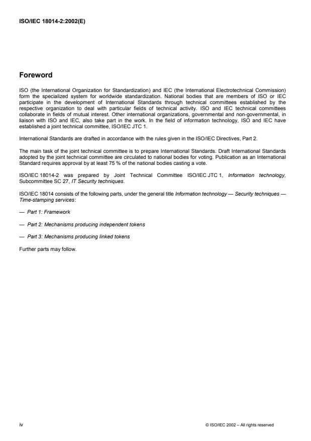 ISO/IEC 18014-2:2002 ISO/IEC 18014-2:2002 - Information technology -- Security techniques -- Time-stamping services - Page 4 preview