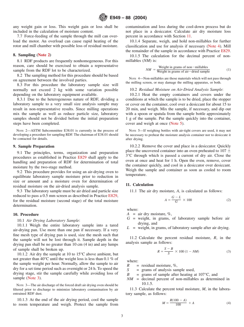 ASTM E949-88(2004) - Standard Test Method for Total Moisture in a Refuse-Derived Fuel Laboratory Sample (Withdrawn 2004)