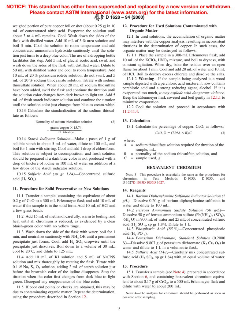 ASTM D1628-94(2000) - Standard Test Methods for Chemical Analysis of Chromated Copper Arsenate (Withdrawn 2006)