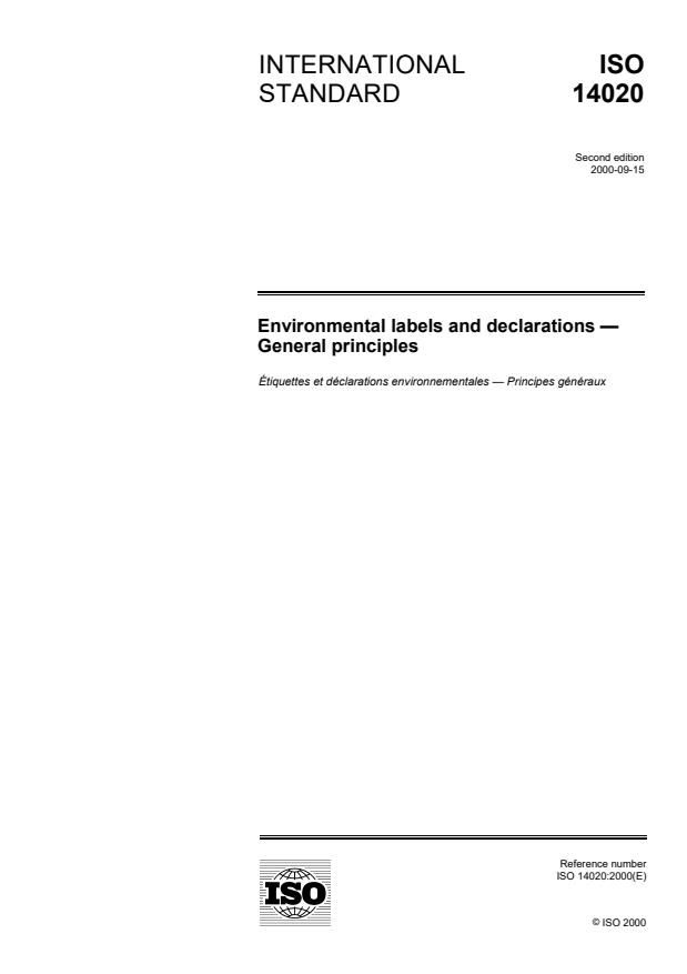 ISO 14020:2000 - Environmental labels and declarations -- General principles