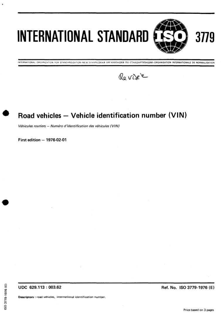 ISO 3779:1976 - Title missing - Legacy paper document