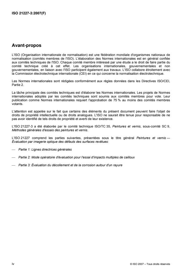 ISO 21227-3:2007 ISO 21227-3:2007 - Peintures et vernis -- Évaluation par imagerie optique des défauts des surfaces revetues - Page 4 preview