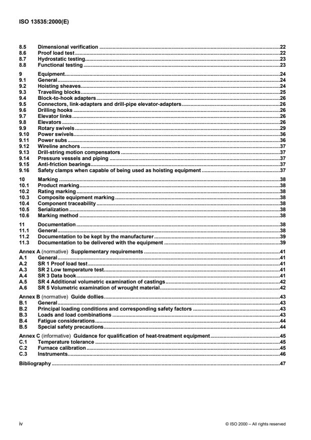 ISO 13535:2000 ISO 13535:2000 - Petroleum and natural gas industries -- Drilling and production equipment -- Hoisting equipment - Page 4 preview