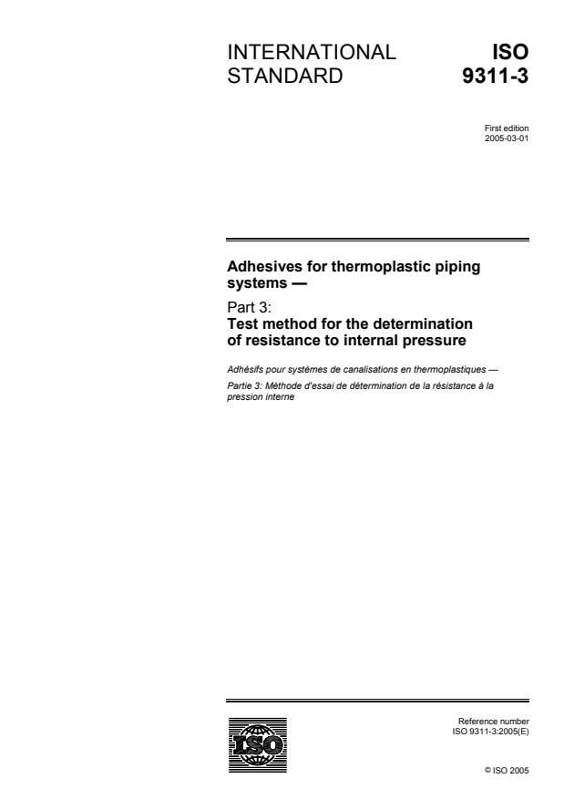 ISO 9311-3:2005 - Adhesives for thermoplastic piping systems