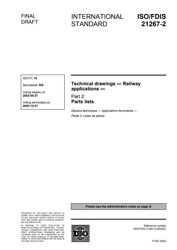 ISO/FDIS 21267-2 - Technical drawings -- Railway applications