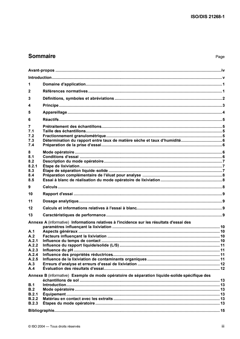 ISO/CD 21268-1 - Qualité du sol — Procédés de lessivage pour essais chimiques et écotoxicologiques ultérieurs — Partie 1: Essai de lot utilisant un rapport liquide/solide de 2 l à 1 kg de matière sèche
Released:6/28/2004