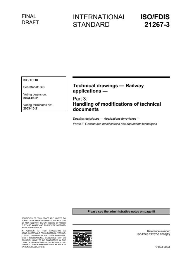 ISO/FDIS 21267-3 - Technical drawings -- Railway applications