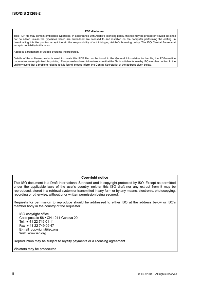 ISO/CD 21268-2 ISO/CD 21268-2 - Soil quality — Leaching procedures for subsequent chemical and ecotoxicological testing of soil and soil-like materials — Part 2: Batch test using a liquid to solid ratio of 10 l/kg dry matter
Released:6/16/2004 - Page 2 preview
