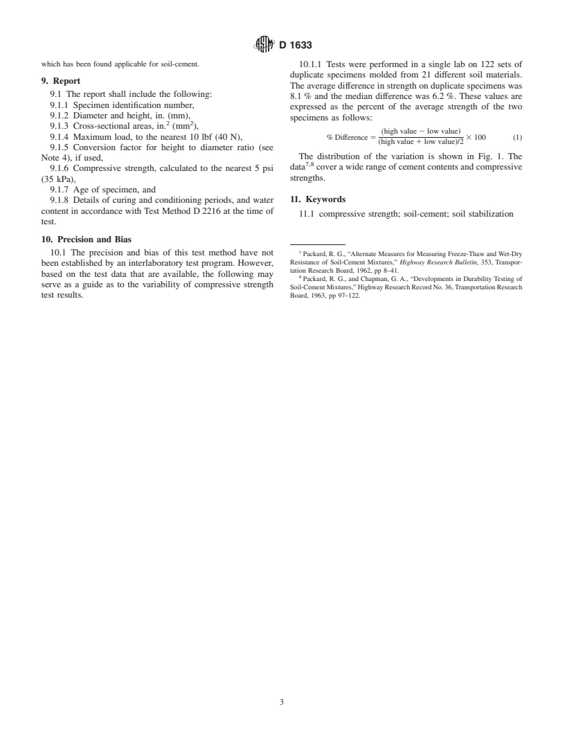 ASTM D1633-00 - Standard Test Method for Compressive Strength of Molded Soil-Cement Cylinders