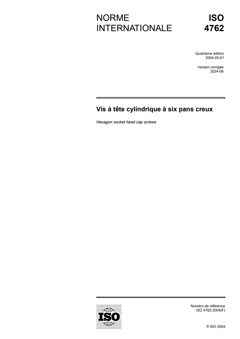 ISO 4762:2004 - Vis à tête cylindrique à six pans creux
Released:8/13/2024