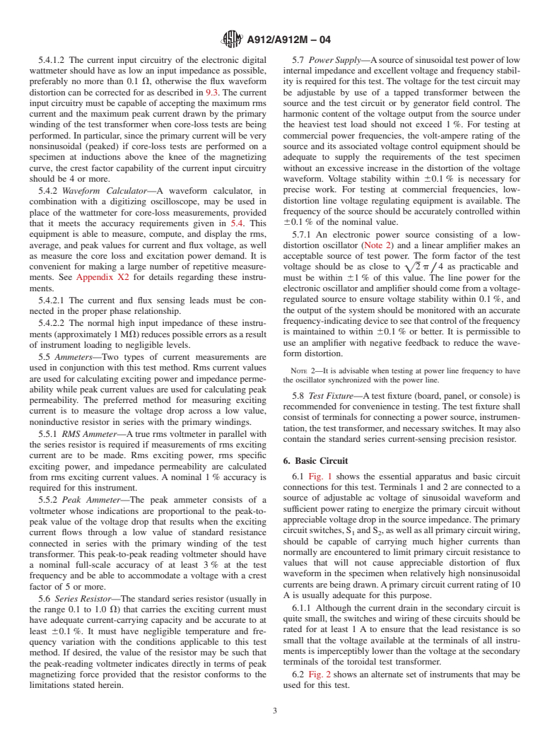 ASTM A912/A912M-04 - Standard Test Method for Alternating-Current Magnetic Properties of Amorphous Materials at Power Frequencies Using Wattmeter-Ammeter-Voltmeter Method with Toroidal Specimens