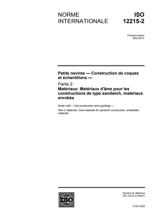 ISO 12215-2:2002 - Petits navires  -- Construction de coques et échantillons