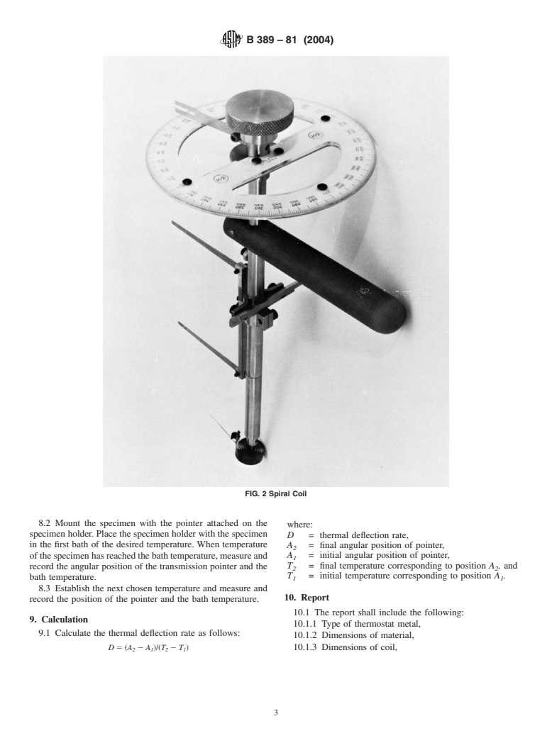 ASTM B389-81(2004) - Standard Test Method for Thermal Deflection Rate of Spiral and Helical Coils of Thermostat Metal