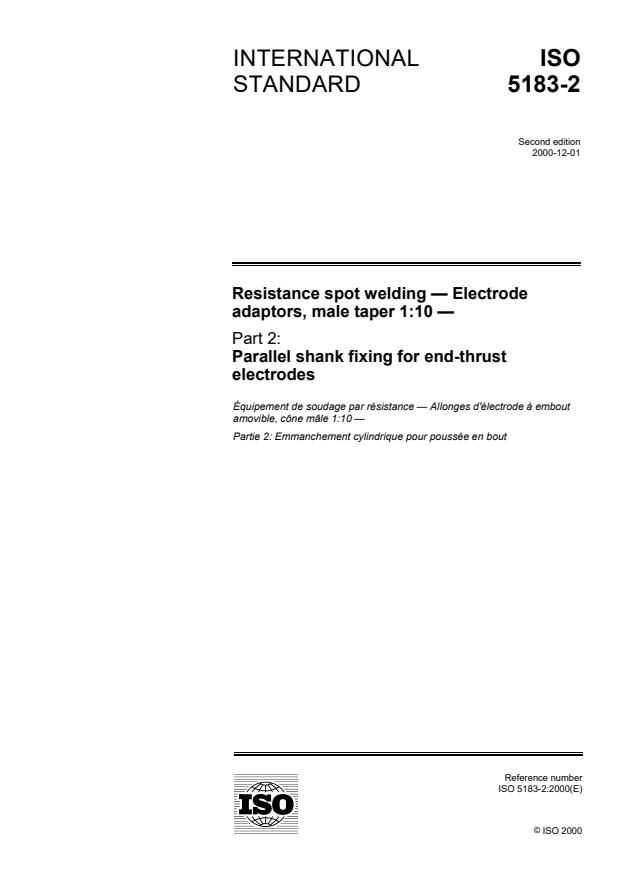 ISO 5183-2:2000 - Resistance spot welding -- Electrode adaptors, male taper 1:10