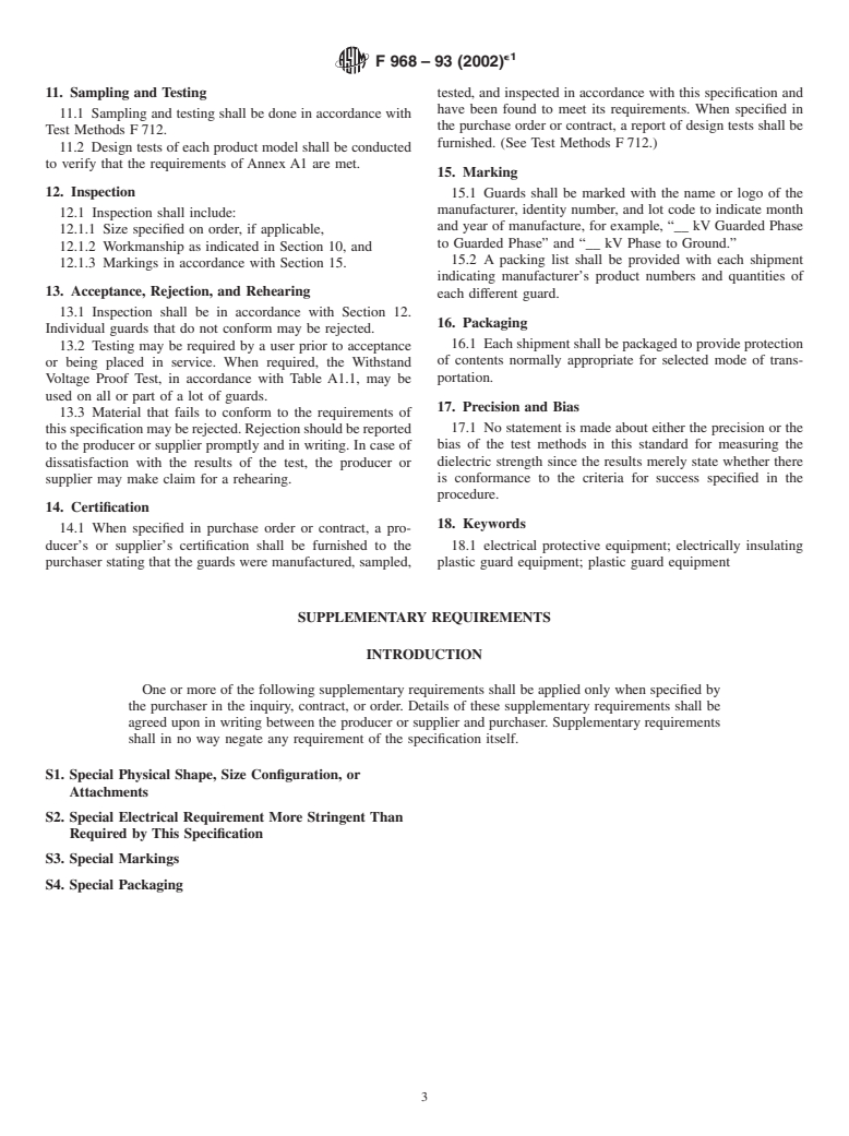 ASTM F968-93(2002)e1 - Standard Specification for Electrically Insulating Plastic Guard Equipment for Protection of Workers (Withdrawn 2008)