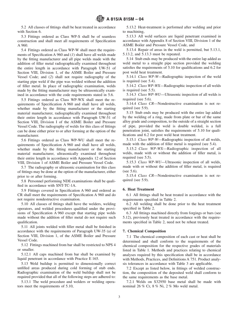 ASTM A815/A815M-04 - Standard Specification for Wrought Ferritic, Ferritic/Austenitic, and Martensitic Stainless Steel Piping Fittings