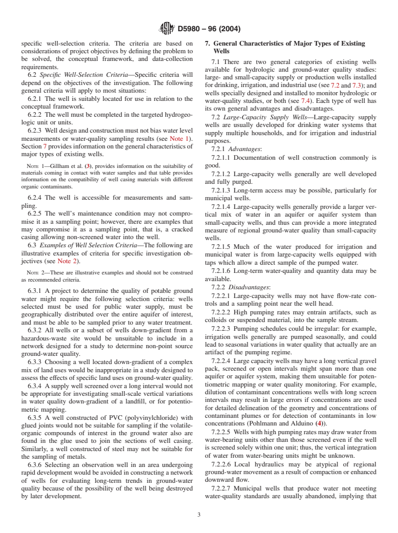 ASTM D5980-96(2004) - Standard Guide for Selection and Documentation of Existing Wells for Use in Environmental Site Characterization and Monitoring