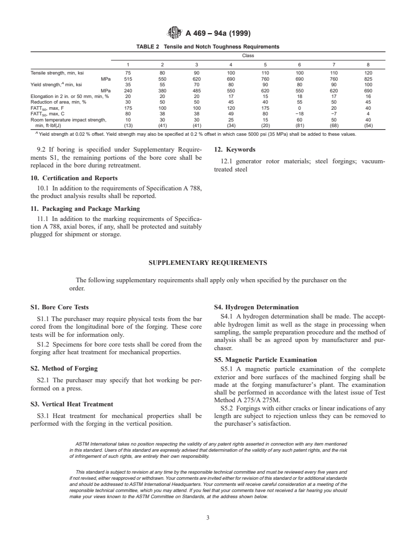 ASTM A469-94a(1999) - Standard Specification for Vacuum-Treated Steel Forgings for Generator Rotors