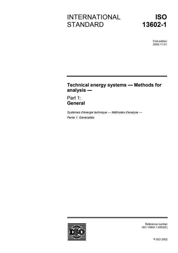 ISO 13602-1:2002 - Technical energy systems -- Methods for analysis