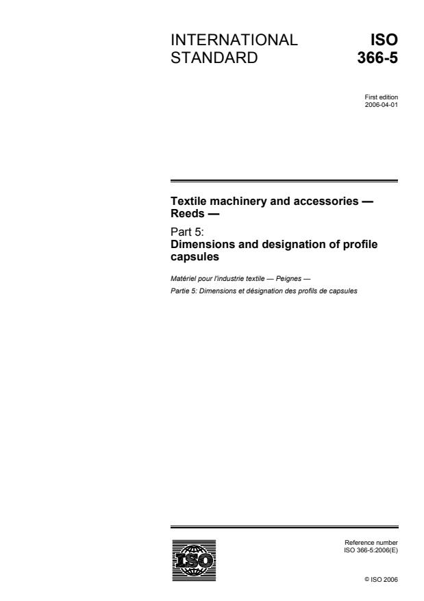 ISO 366-5:2006 - Textile machinery and accessories -- Reeds