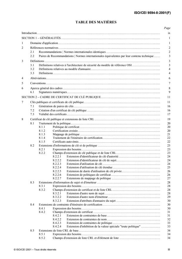 ISO/IEC 9594-8:2001 - Technologies de l'information -- Interconnexion de systemes ouverts (OSI) -- L'annuaire: Cadre général des certificats de clé publique et d'attribut
