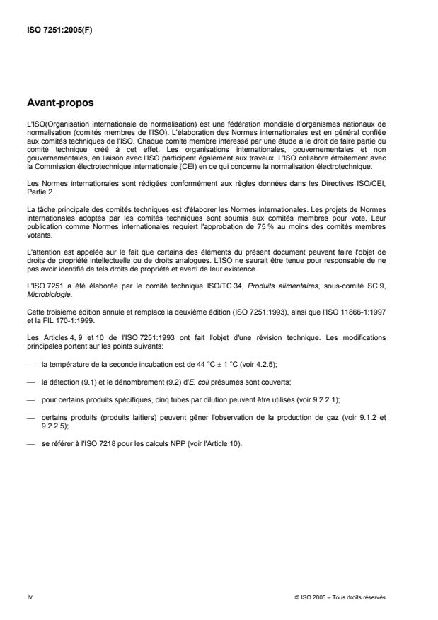 ISO 7251:2005 ISO 7251:2005 - Microbiologie des aliments -- Méthode horizontale pour la recherche et le dénombrement d'Escherichia coli présumés -- Technique du nombre le plus probable - Page 4 preview