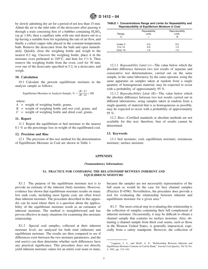 ASTM D1412-04 - Standard Test Method for Equilibrium Moisture of Coal at 96 to 97 Percent Relative Humidity and 30&#176;C