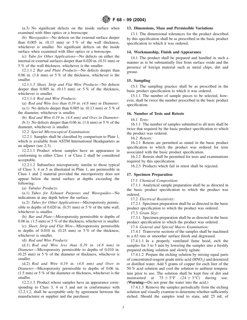 ASTM F68-99(2004) - Standard Specification for Oxygen-Free Copper in Wrought Forms for Electron Devices