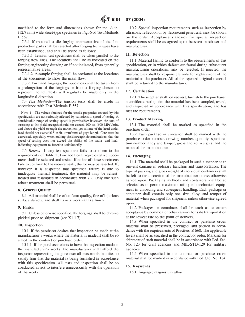 ASTM B91-97(2004) - Standard Specification for Magnesium-Alloy Forgings