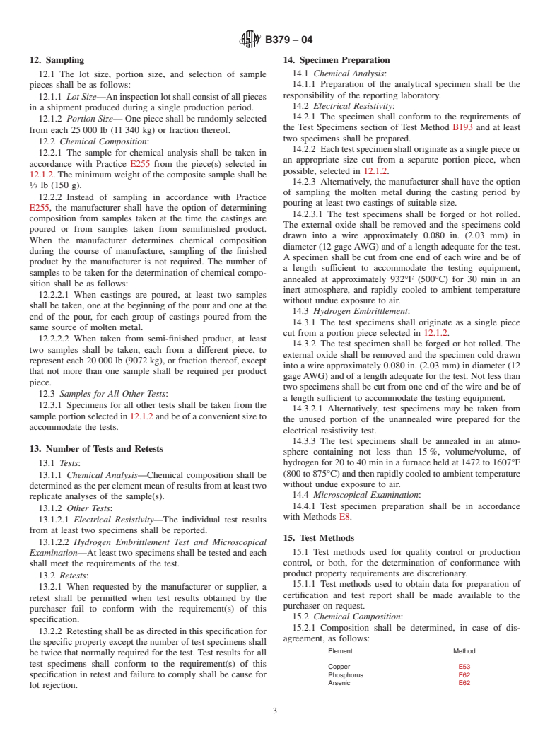 ASTM B379-04 - Standard Specification for Phosphorized Coppers&#8212;Refinery Shapes