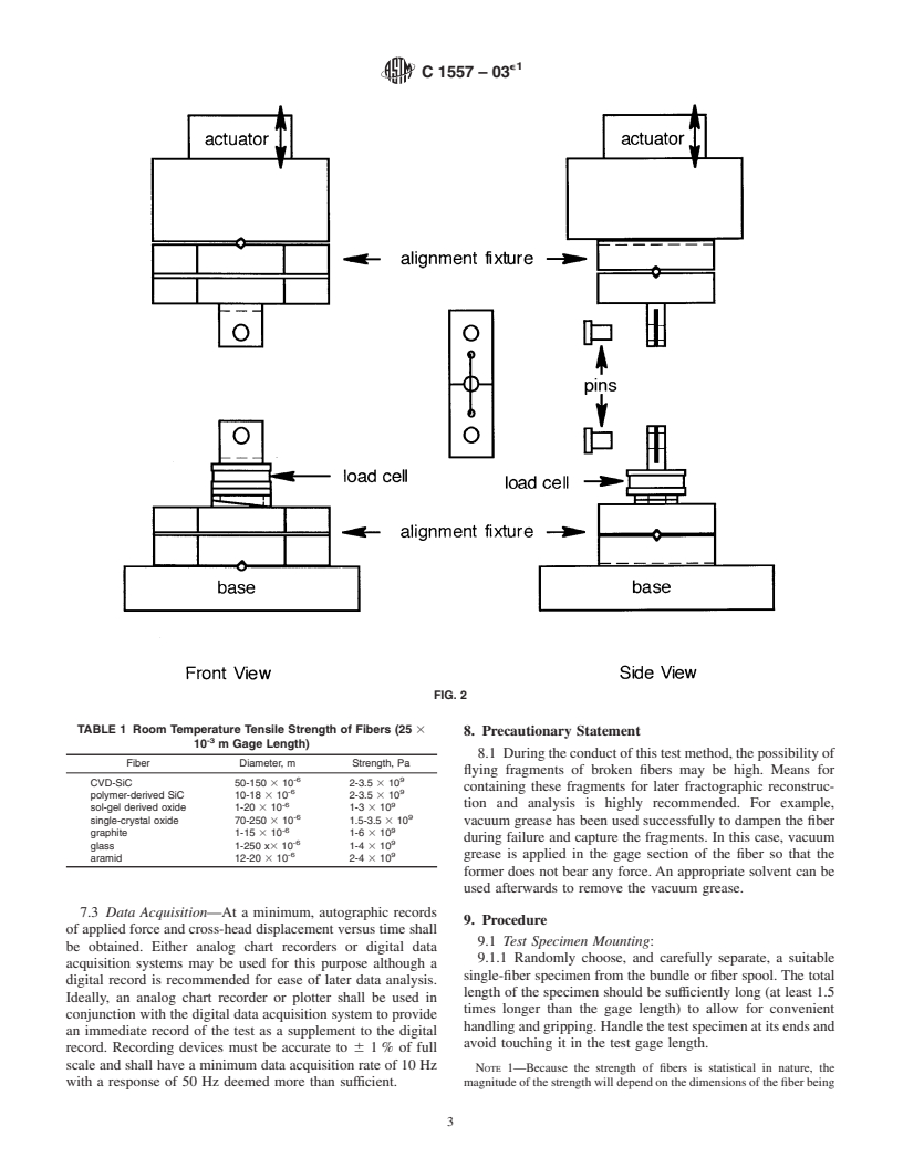 ASTM C1557-03e1 - Standard Test Method for Tensile Strength and Young's Modulus of Fibers