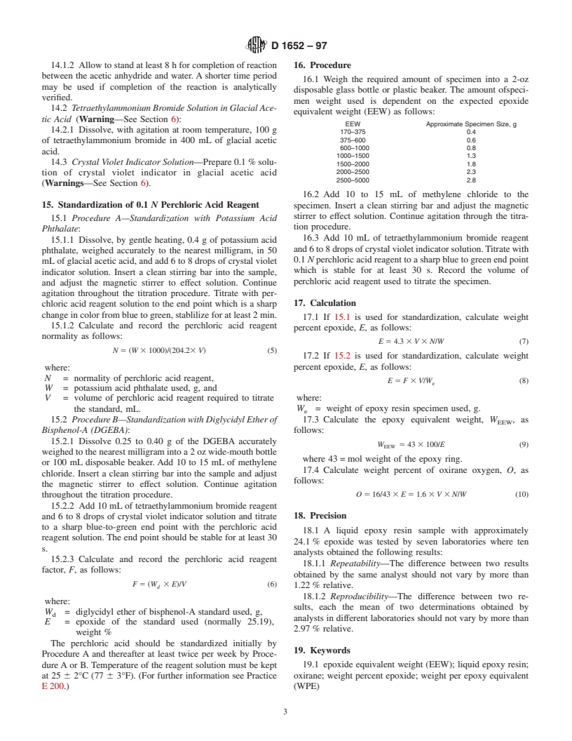 ASTM D1652-97 - Standard Test Methods for Epoxy Content of Epoxy Resins