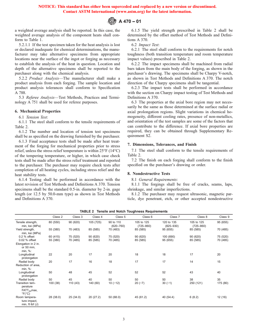 ASTM A470-01 - Standard Specification for Vacuum-Treated Carbon and Alloy Steel Forgings For Turbine Rotors and Shafts