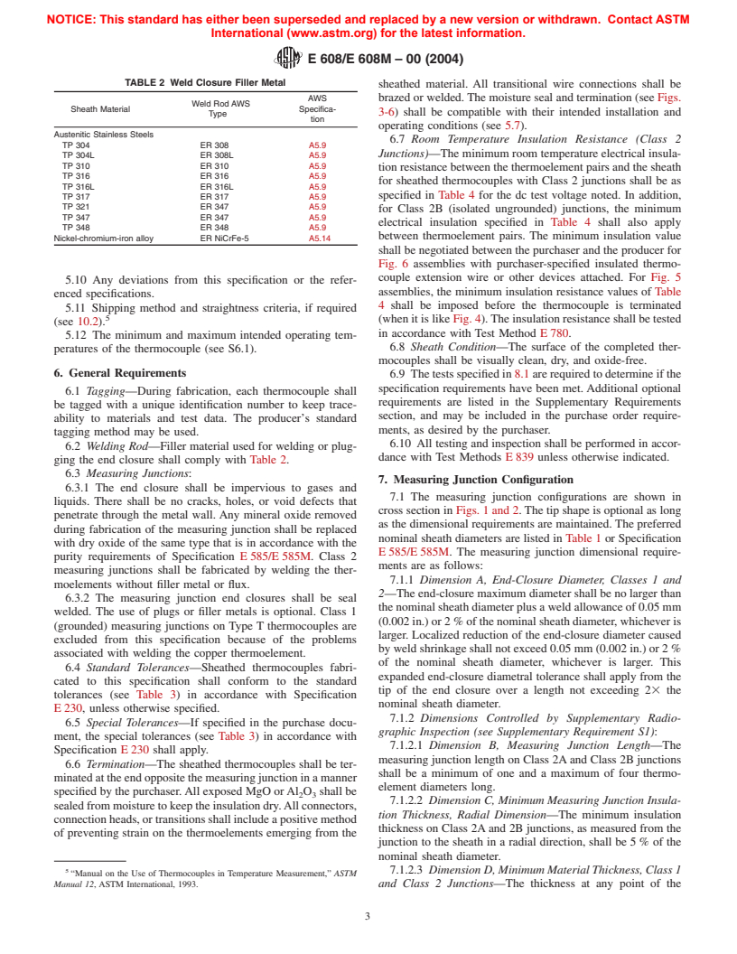 ASTM E608/E608M-00(2004) - Standard Specification for Mineral-Insulated, Metal-Sheathed Base Metal Thermocouples