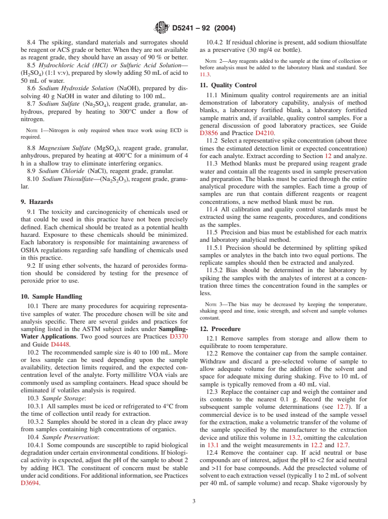 ASTM D5241-92(2004) - Standard Practice for Micro-Extraction of Water for  Analysis of Volatile and Semi-Volatile Organic Compounds in Water