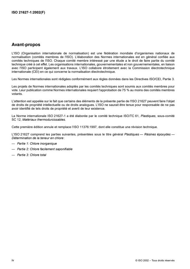 ISO 21627-1:2002 ISO 21627-1:2002 - Plastiques -- Résines époxydes -- Détermination de la teneur en chlore - Page 4 preview
