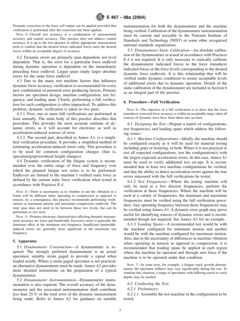 ASTM E467-98a(2004) - Standard Practice for Verification of Constant Amplitude Dynamic Forces in an Axial Fatigue Testing System